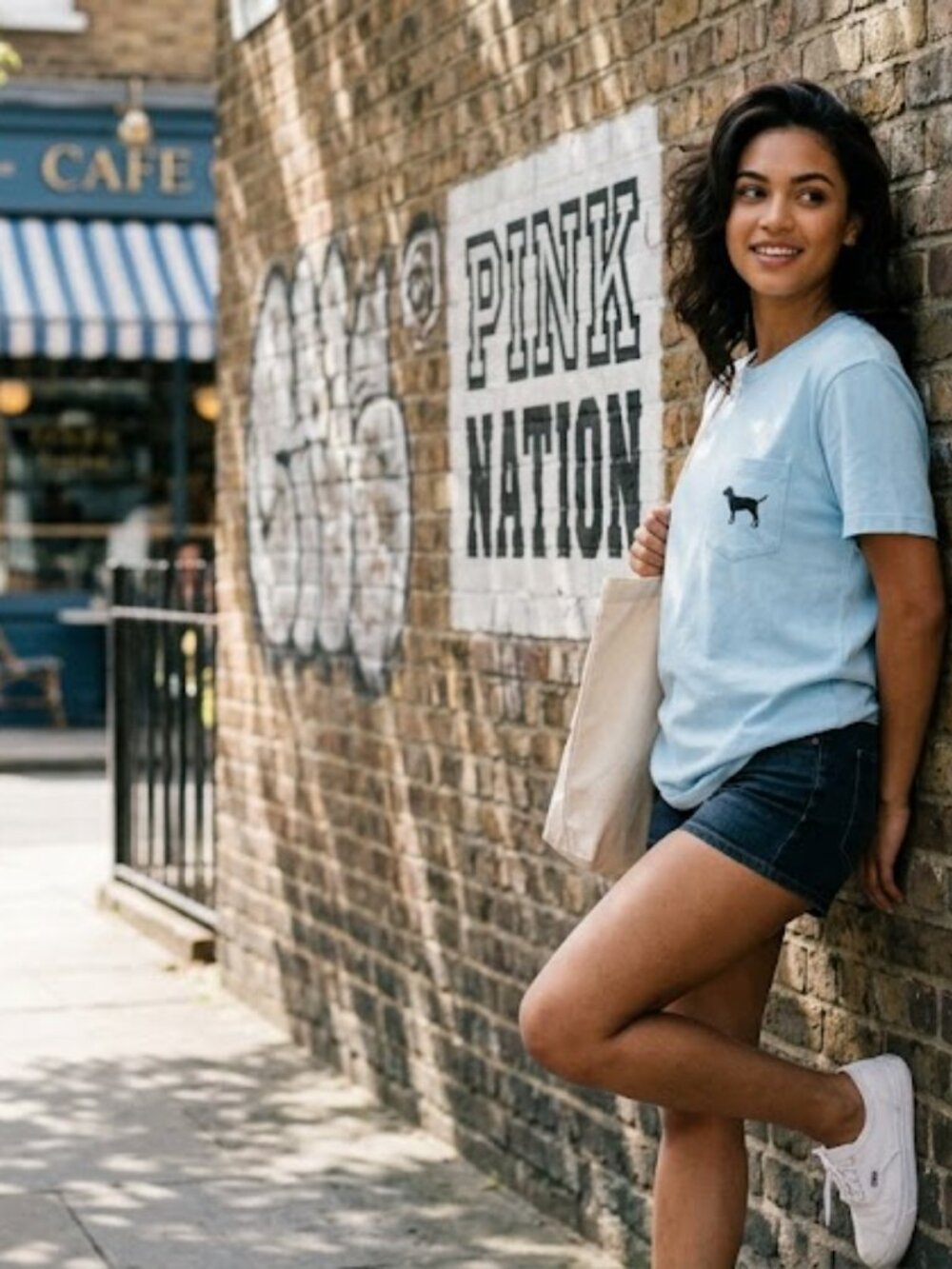 Victorias Secret PINK Nation Blue T Shirt Womens Medium